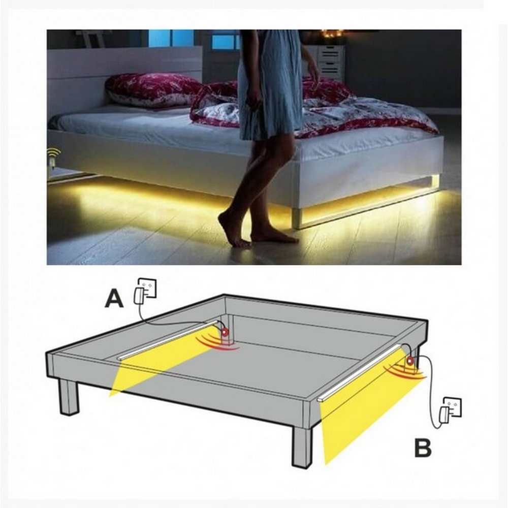 Kit Striscia Led sottoletto 12V 3,6W SMD 2835 1,2 metri IP20 con sensore di movimento Bianco Caldo 3000K M LEDME - Foto 1