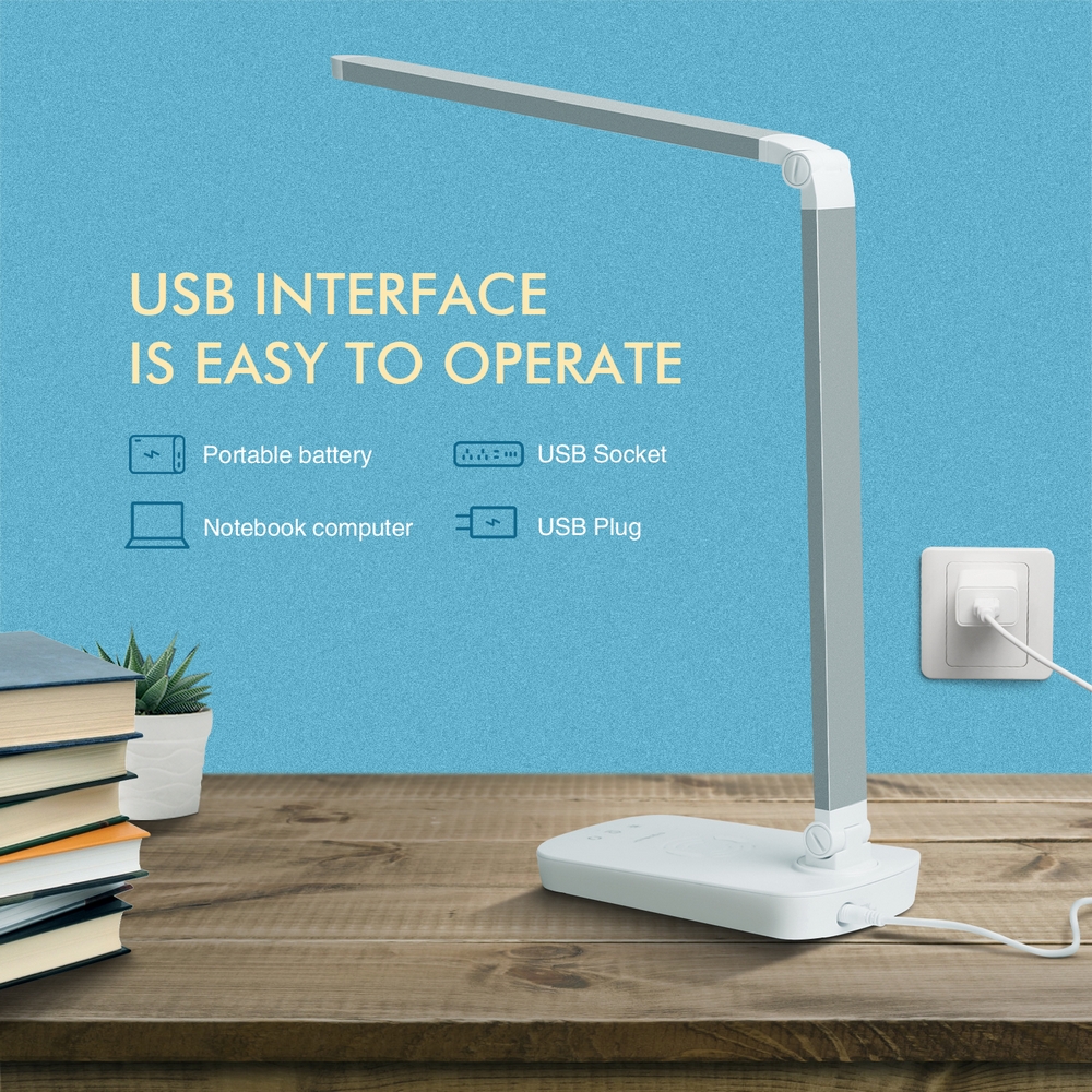 Lampada da tavolo Led Bianca 5W con ricarica wireless e USB Dimmerabile con temperatura colore regolabile Aigostar - Foto 4