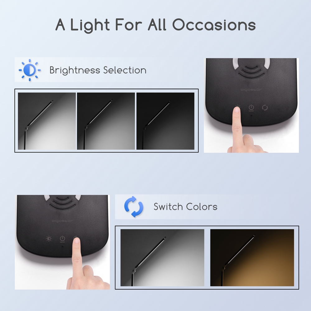 Lampada da tavolo Led Nera 5W con ricarica wireless e USB Dimmerabile con temperatura colore regolabile Aigostar - Foto 3