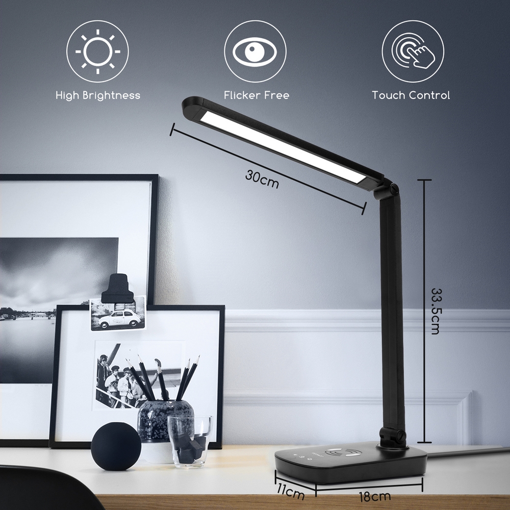 Lampada da tavolo Led Nera 5W con ricarica wireless e USB Dimmerabile con temperatura colore regolabile Aigostar - Foto 4