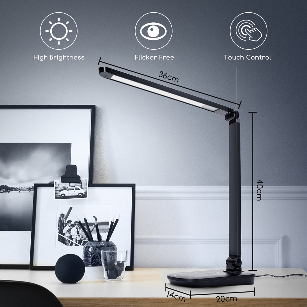 Lampada da tavolo Led Nera 8W con ricarica wireless e USB Dimmerabile con temperatura colore regolabile Aigostar - Foto 1