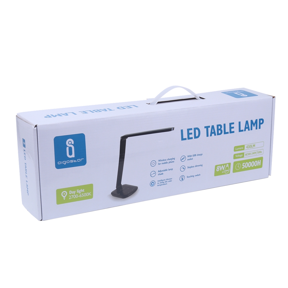 Lampada da tavolo Led Nera 8W con ricarica wireless e USB Dimmerabile con temperatura colore regolabile Aigostar - Foto 4