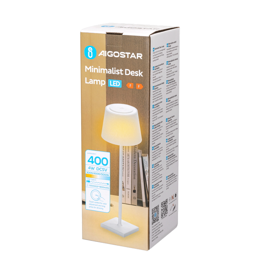 Lampada da tavolo Led touch Dory Bianca 4W portatile a batteria ricaricabile USB Aigostar - Foto 4