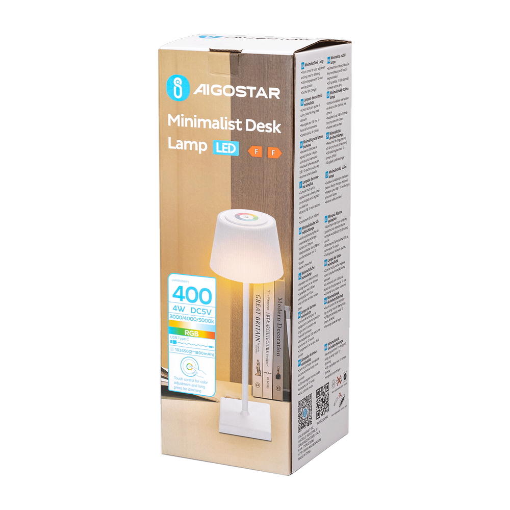 Lampada da tavolo Led touch Dory Bianca RGB 4W portatile a batteria ricaricabile USB Aigostar - Foto 4