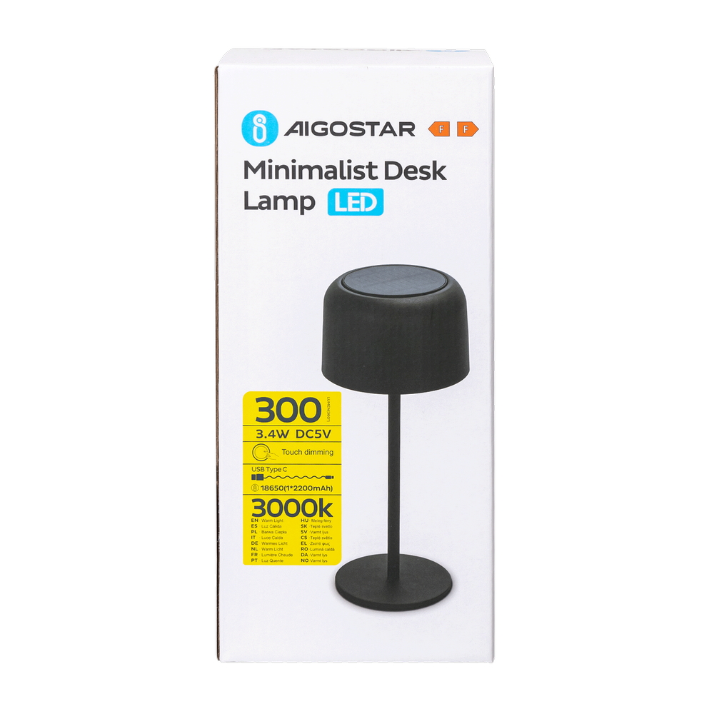 Lampada da tavolo Led touch Minimalist Nera 3W portatile ricaricabile energia solare Aigostar - Foto 5