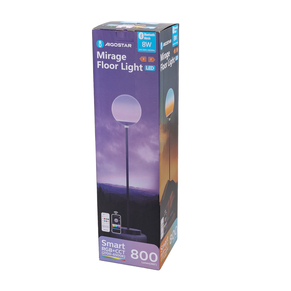 Lampada da terra a piantana Smart 8W nera Bluetooth Mesh RGB + CCT con telecomando Aigostar - Foto 5