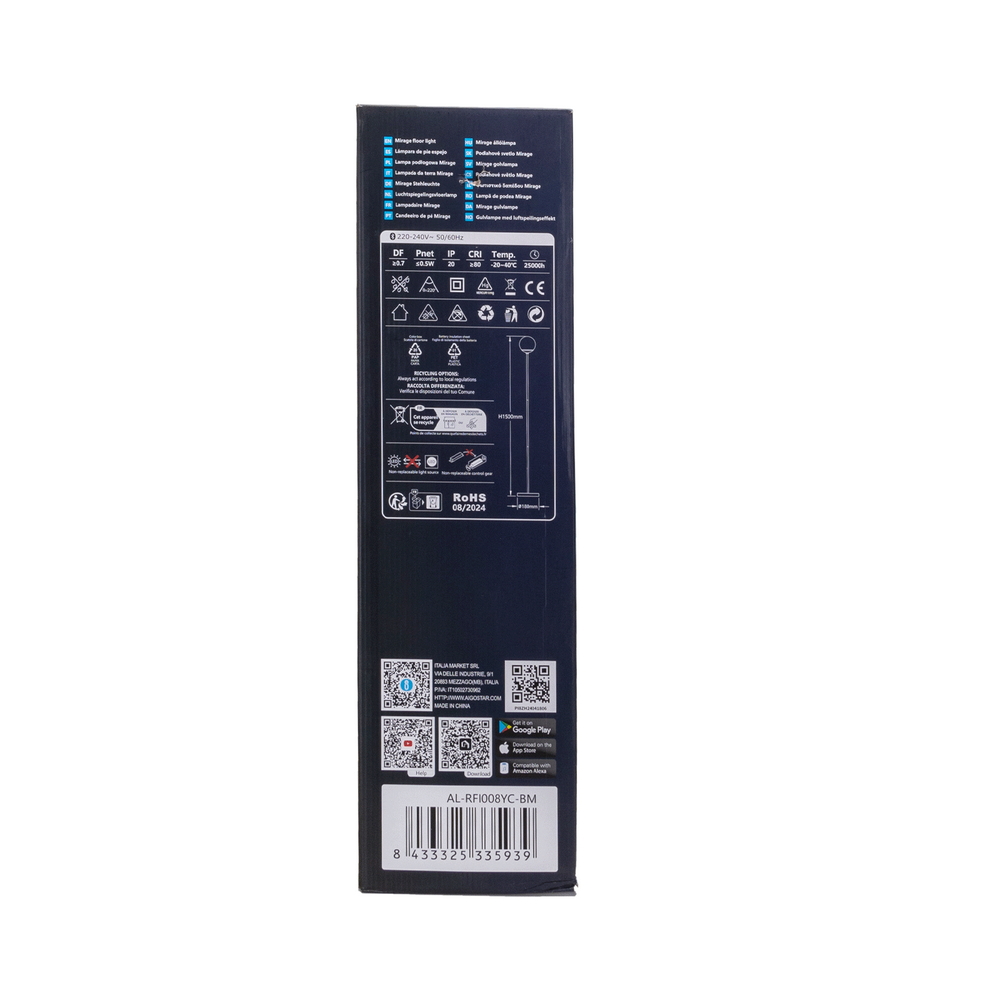Lampada da terra a piantana Smart 8W nera Bluetooth Mesh RGB + CCT con telecomando Aigostar - Foto 6
