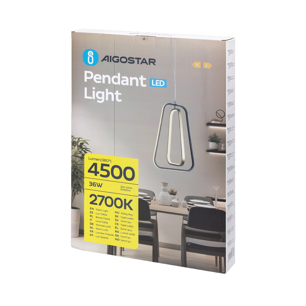 Lampadario da soffitto Drawn Nero 36W Bianco caldo 2700K Aigostar - Foto 5