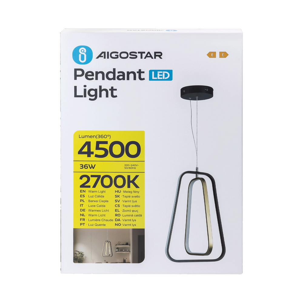 Lampadario da soffitto Drawn Nero 36W Bianco caldo 2700K Aigostar - Foto 6
