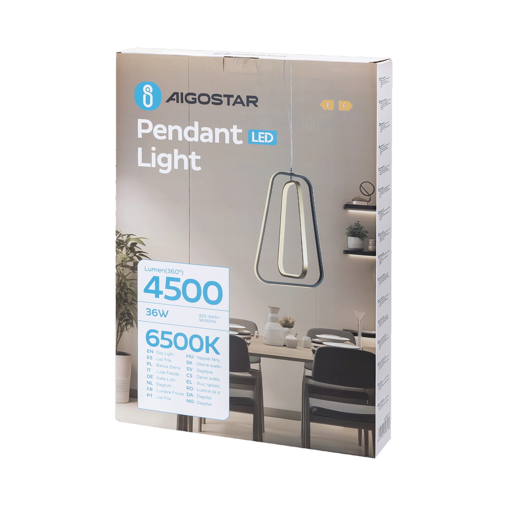 Lampadario da soffitto Drawn Nero 36W Bianco freddo 6500K Aigostar - Foto 5
