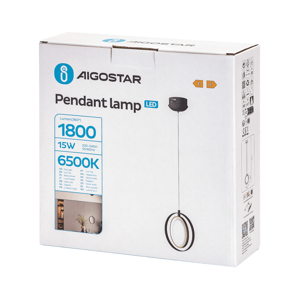 Lampadario da soffitto Hole Nero 15W Bianco freddo 6500K Aigostar - Foto 3