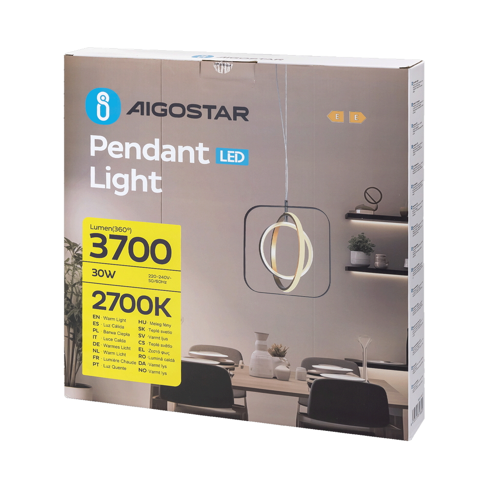 Lampadario da soffitto Meridian Nero e oro 30W Bianco caldo 2700K Aigostar - Foto 5