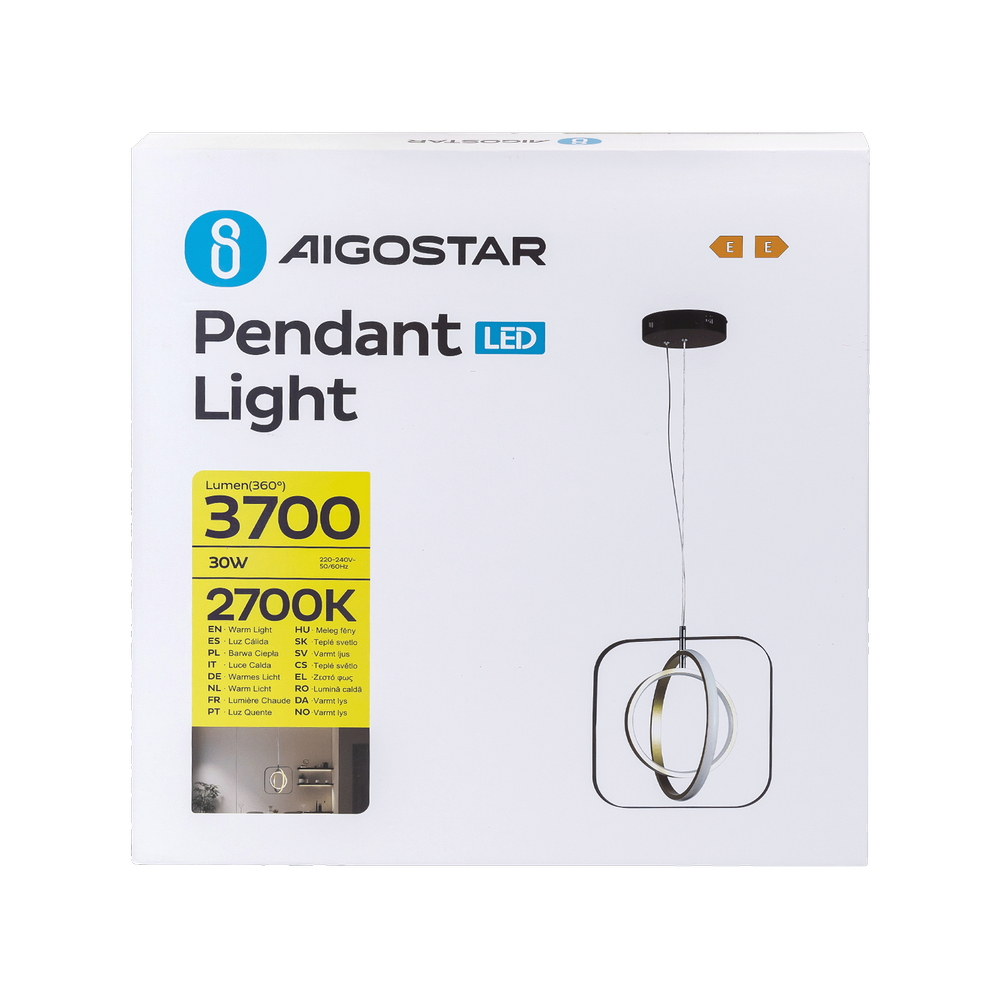 Lampadario da soffitto Meridian Nero e oro 30W Bianco caldo 2700K Aigostar - Foto 6
