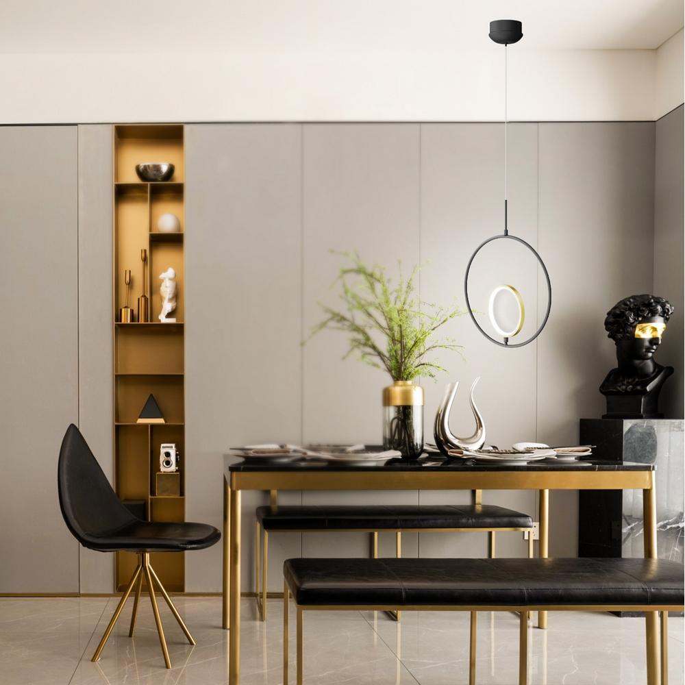 Lampadario da soffitto Ring Nero 15W Bianco freddo 6500K Aigostar - Foto 2