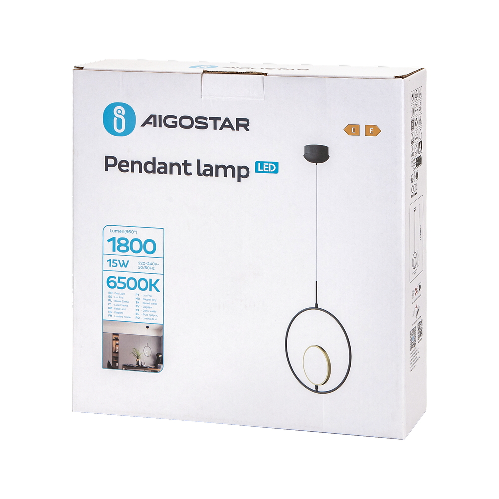 Lampadario da soffitto Ring Nero 15W Bianco freddo 6500K Aigostar - Foto 3