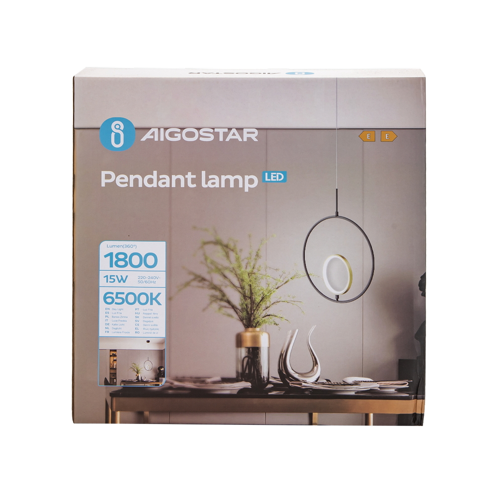 Lampadario da soffitto Ring Nero 15W Bianco freddo 6500K Aigostar - Foto 4