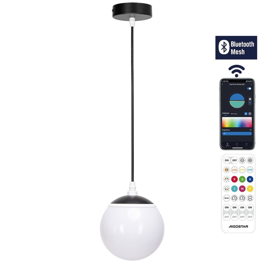 Lampadario da soffitto Sfera 8W Smart Bluetooth CCT + RGB illuminazione Led regolabile con telecomando Aigostar - Foto 2