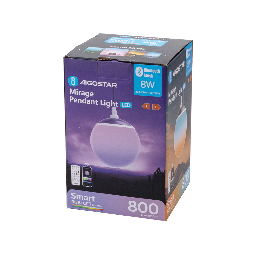 Lampadario da soffitto Sfera 8W Smart Bluetooth CCT + RGB illuminazione Led regolabile con telecomando Aigostar - Foto 6