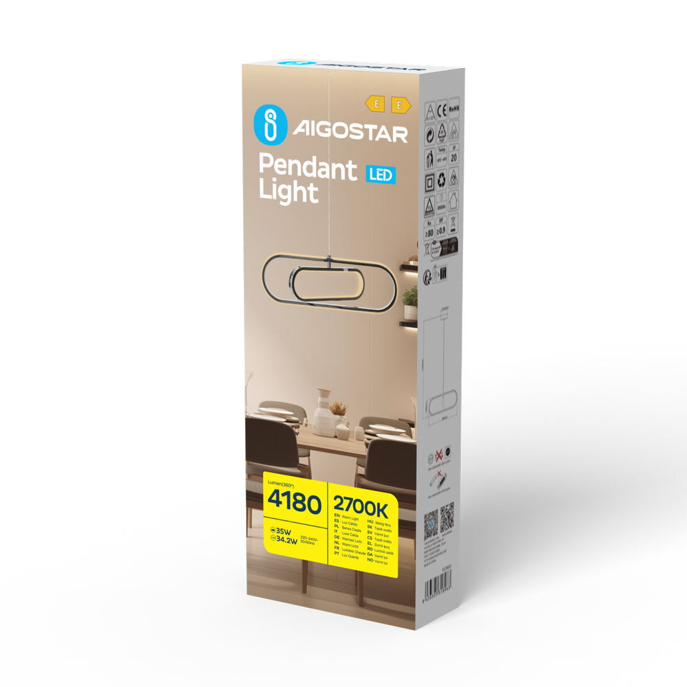 Lampadario Led da soffitto Clip Nero 35W Bianco caldo 2700K Aigostar - Foto 4
