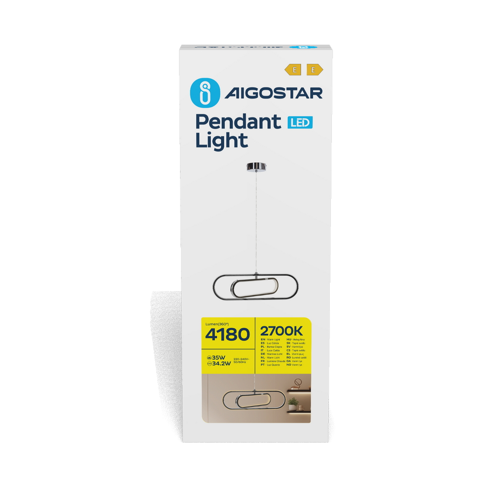 Lampadario Led da soffitto Clip Nero 35W Bianco caldo 2700K Aigostar - Foto 5
