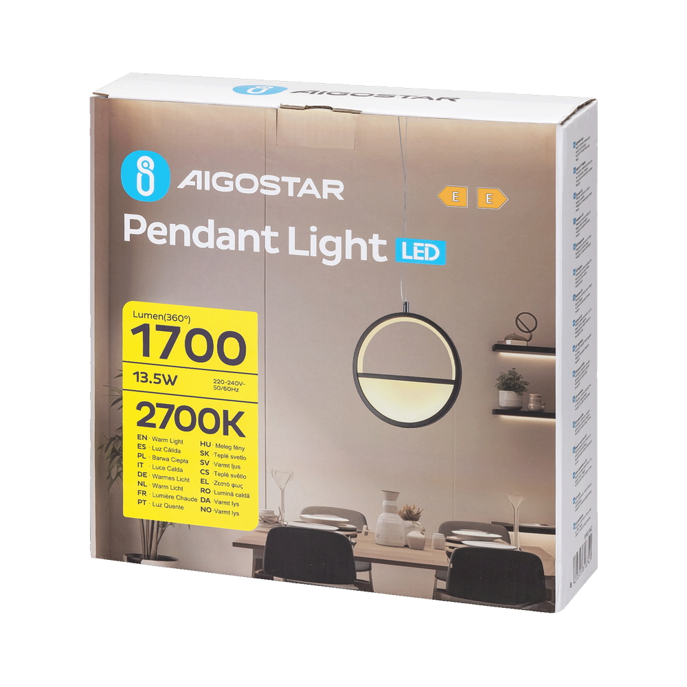 Lampadario Led da soffitto Drawn Nero 13,5W Bianco caldo 2700K Aigostar - Foto 4