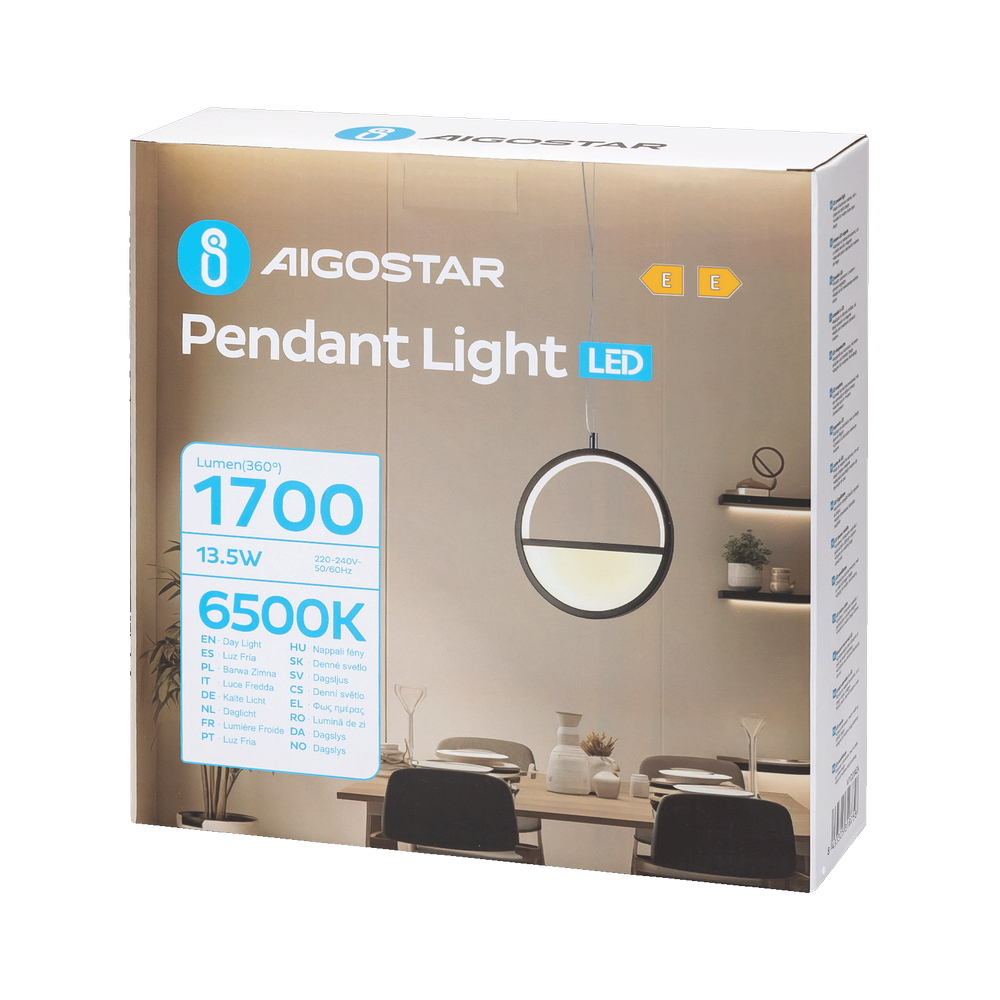 Lampadario Led da soffitto Drawn Nero 13,5W Bianco freddo 6500K Aigostar - Foto 4