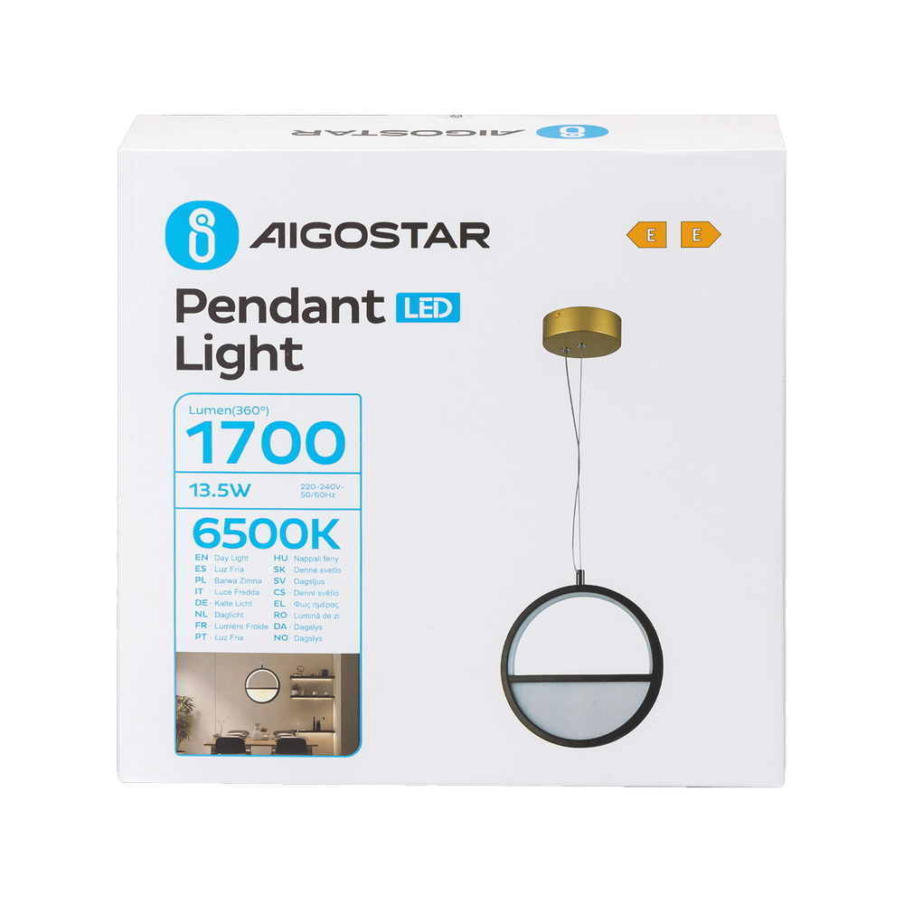Lampadario Led da soffitto Drawn Nero 13,5W Bianco freddo 6500K Aigostar - Foto 5