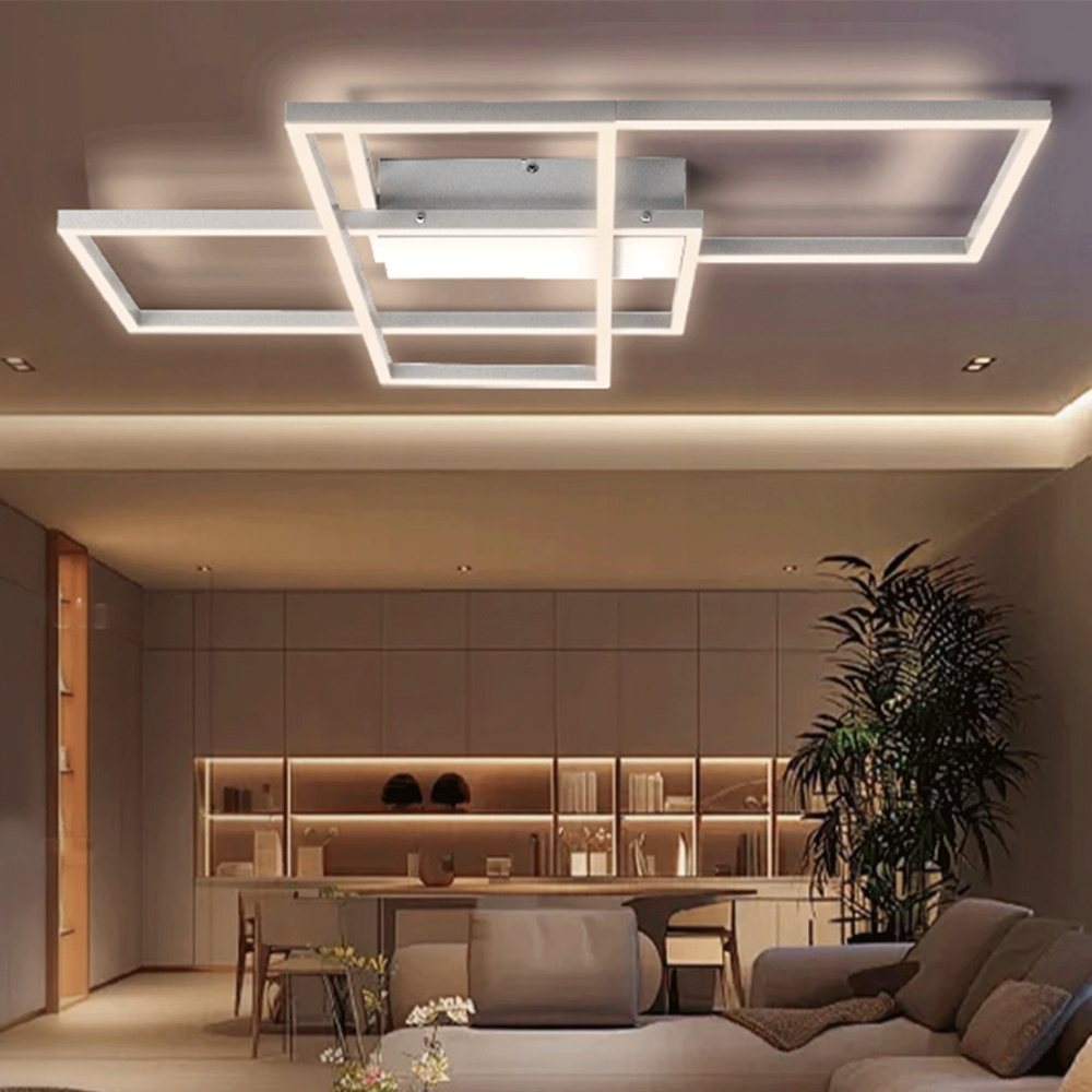 Lampadario Led da soffitto geometrico Bianco 38W CCT temperatura colore regolabile con telecomando Aigostar - Foto 4