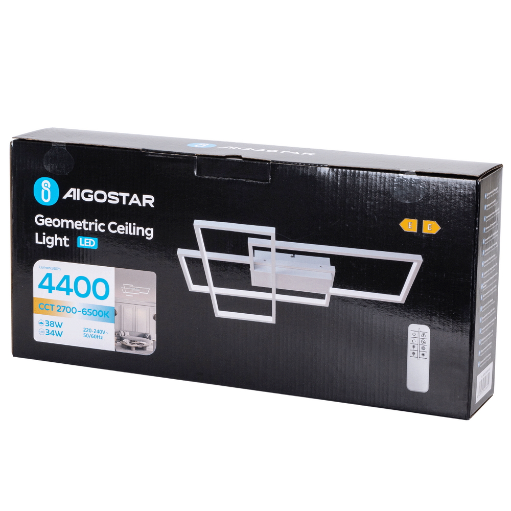 Lampadario Led da soffitto geometrico Bianco 38W CCT temperatura colore regolabile con telecomando Aigostar - Foto 5
