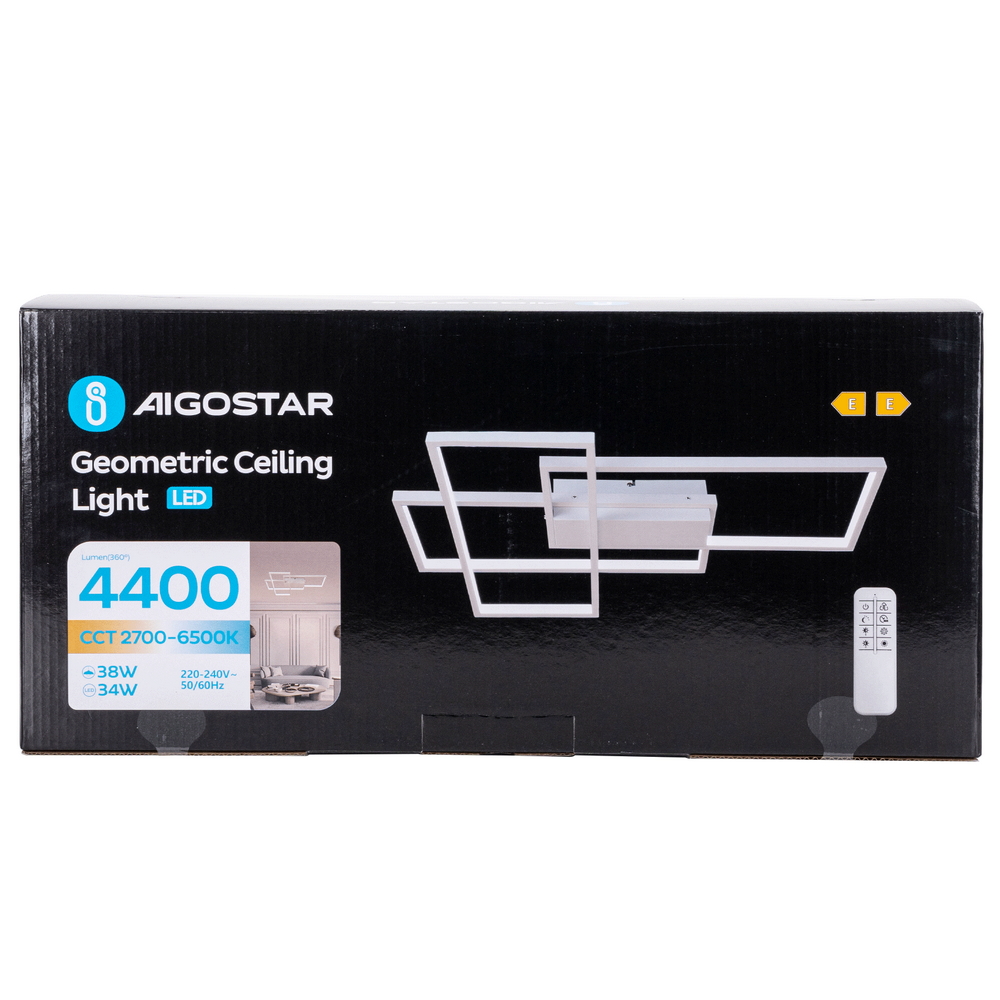 Lampadario Led da soffitto geometrico Bianco 38W CCT temperatura colore regolabile con telecomando Aigostar - Foto 6