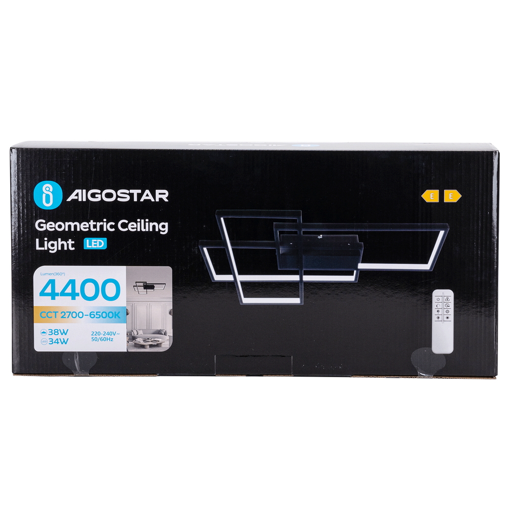 Lampadario Led da soffitto geometrico Nero 38W CCT temperatura colore regolabile con telecomando Aigostar - Foto 6