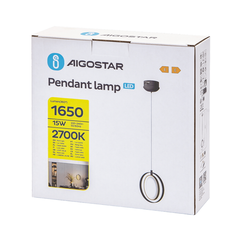 Lampadario Led da soffitto Hole Nero 15W Bianco caldo 2700K Aigostar - Foto 3