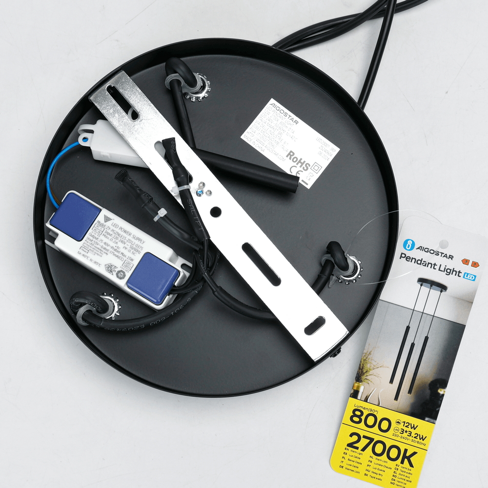 Lampadario Led da soffitto Pendels Nero 9W Bianco caldo 2700K Aigostar - Foto 3