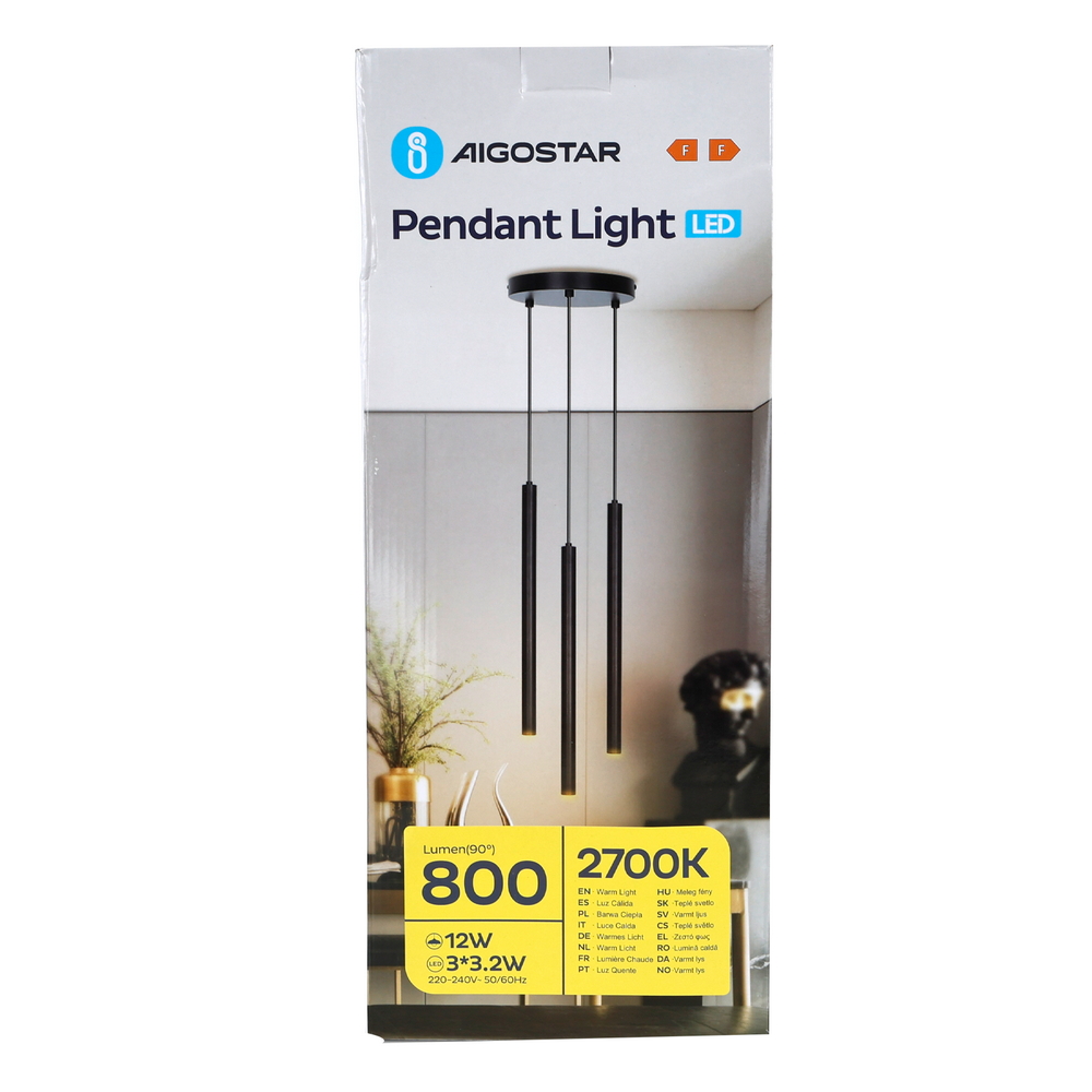 Lampadario Led da soffitto Pendels Nero 9W Bianco caldo 2700K Aigostar - Foto 7