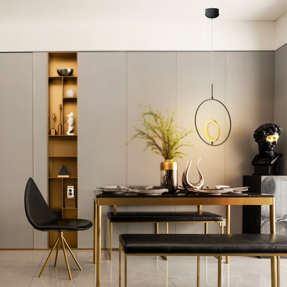 Lampadario Led da soffitto Ring Nero 15W Bianco caldo 2700K Aigostar - Foto 2