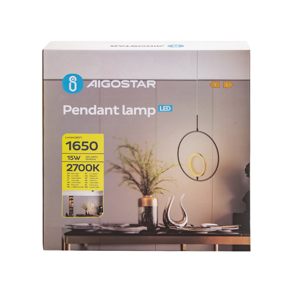 Lampadario Led da soffitto Ring Nero 15W Bianco caldo 2700K Aigostar - Foto 4