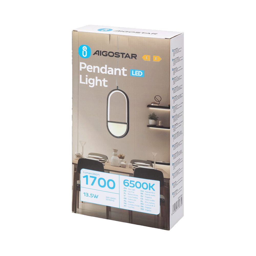Lampadario Led da soffitto Slit Nero 13,5W Bianco freddo 6500K Aigostar - Foto 4