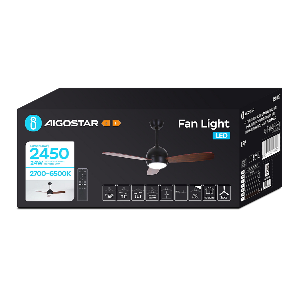 Lampadario Ventilatore da soffitto 3 pale 54W CCT illuminazione Led regolabile con telecomando Aigostar - Foto 4