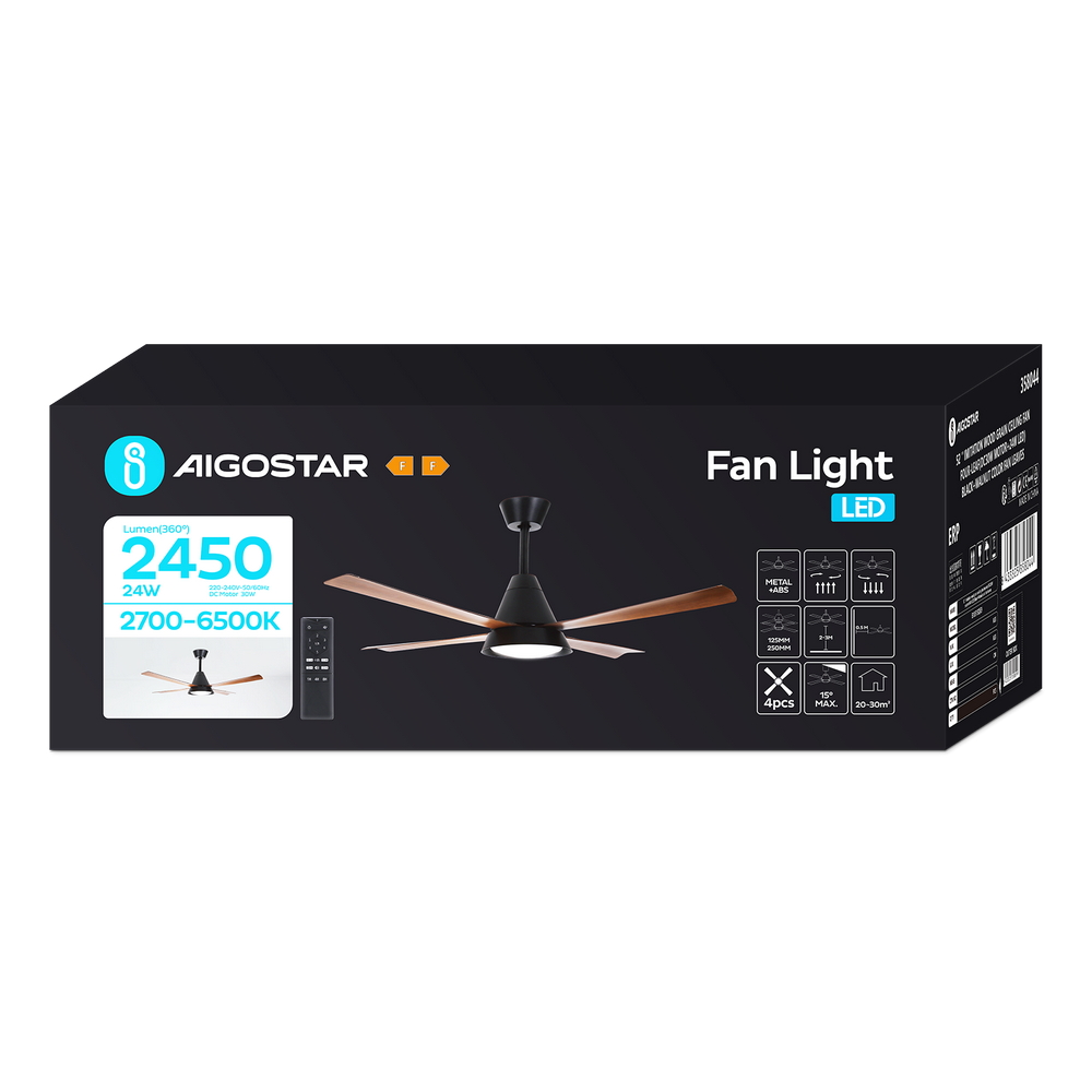 Lampadario Ventilatore da soffitto 4 pale 54W CCT illuminazione Led regolabile con telecomando Aigostar - Foto 4