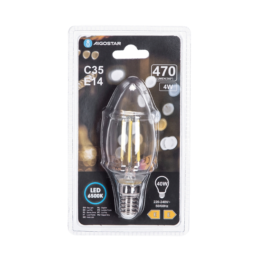 Lampadina Led a Filamento E14 C35 a candela 4W Bianco freddo 6500K Aigostar - Foto 2