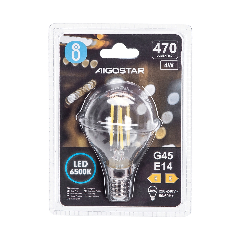 Lampadina Led a Filamento E14 G45 a sfera 4W Bianco freddo 6500K Aigostar - Foto 2