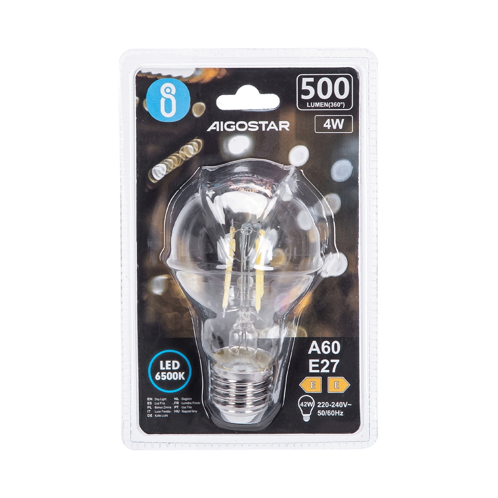 Lampadina Led a Filamento E27 A60 a bulbo 4W Bianco freddo 6500K Aigostar - Foto 2