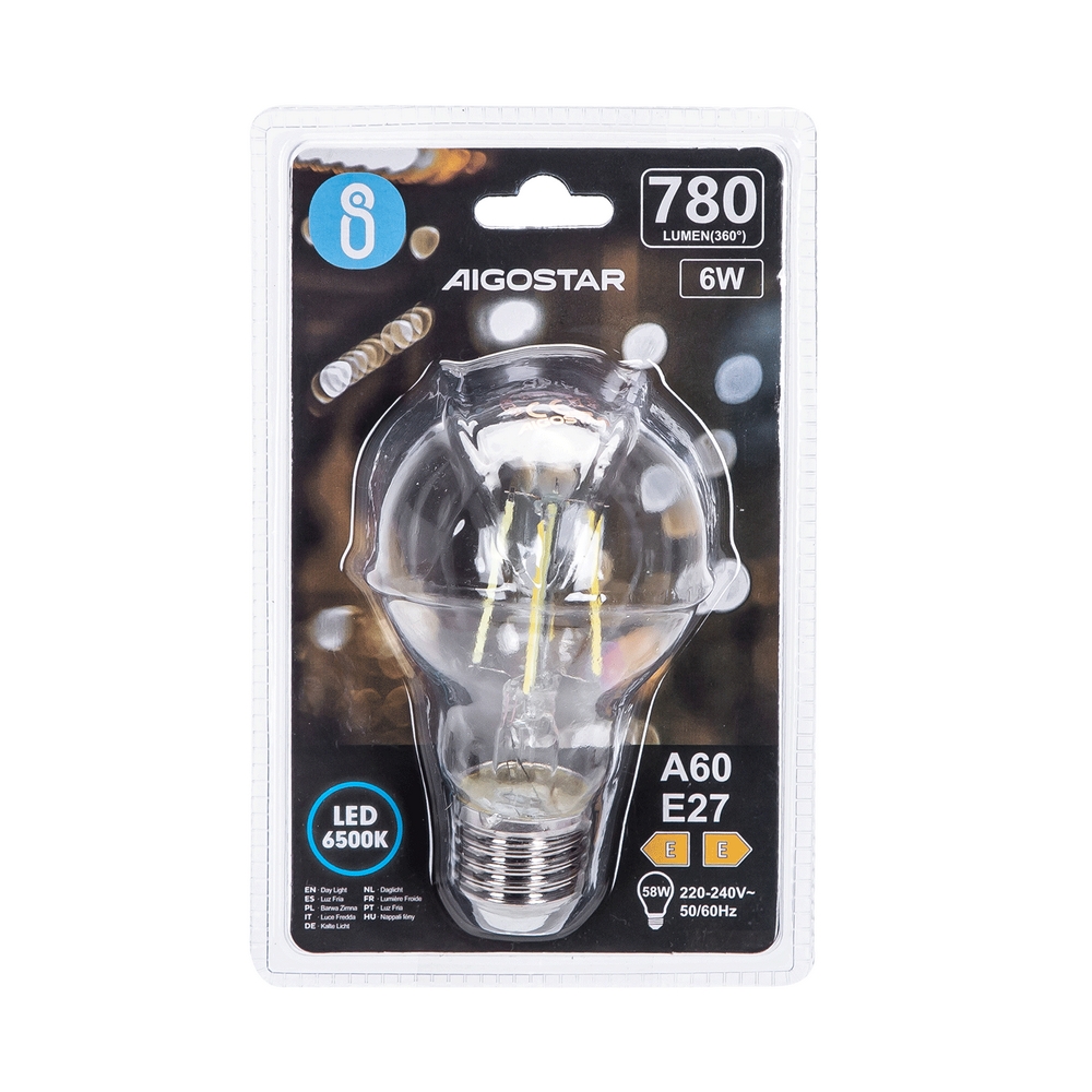 Lampadina Led a Filamento E27 A60 a bulbo 6W Bianco freddo 6500K Aigostar - Foto 2