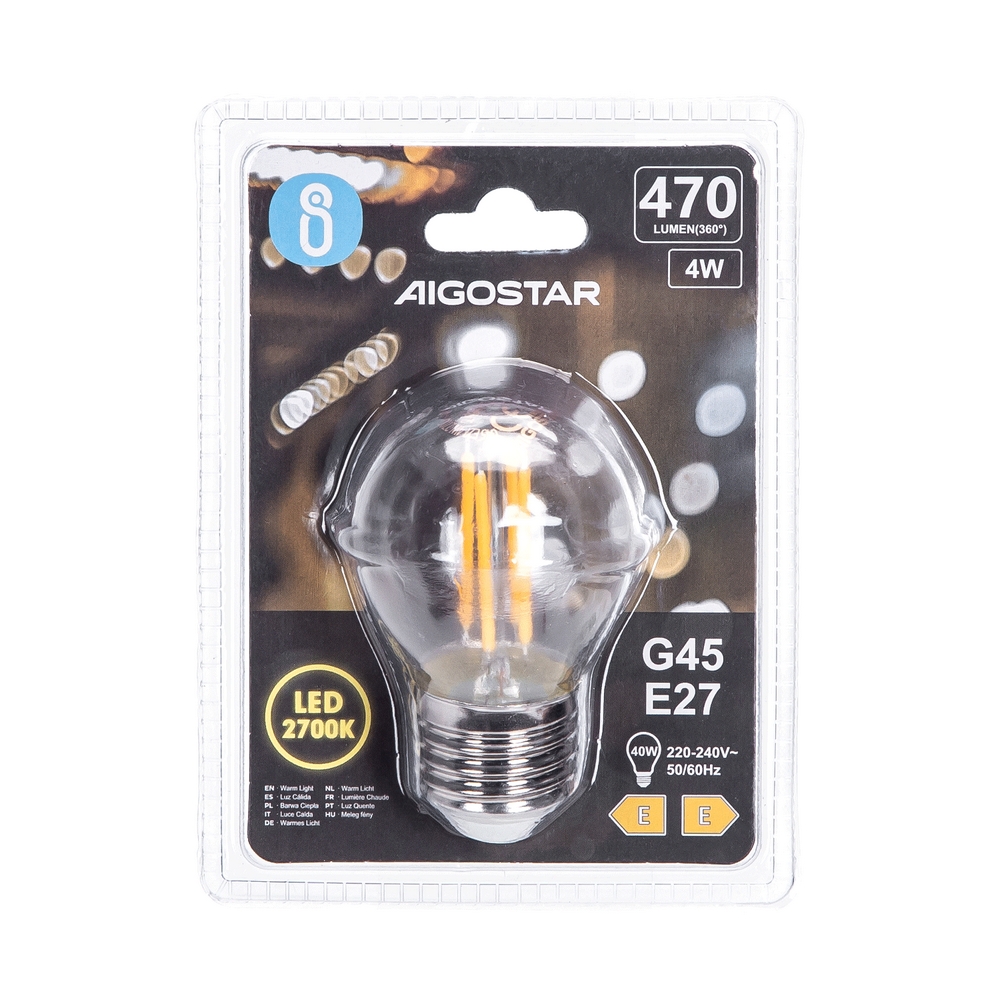 Lampadina Led a Filamento E27 G45 a sfera 4W Bianco caldo 2700K Aigostar - Foto 2