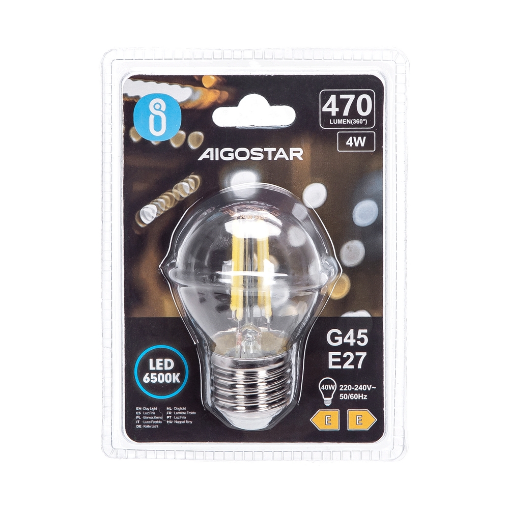 Lampadina Led a Filamento E27 G45 a sfera 4W Bianco freddo 6500K Aigostar - Foto 2