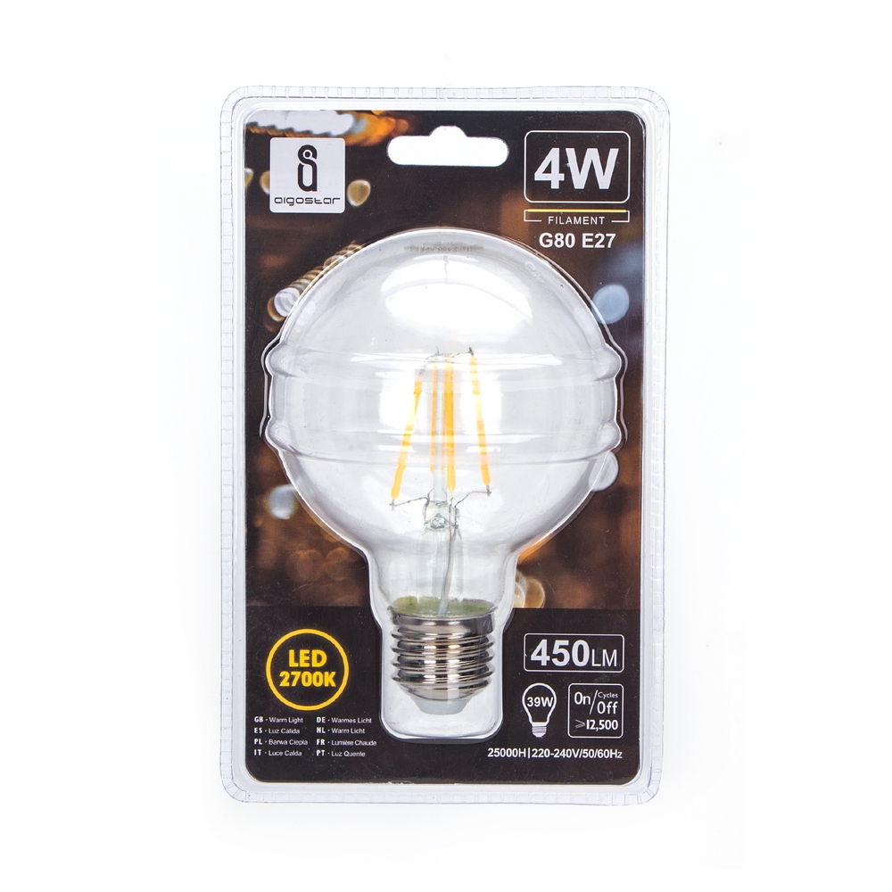 Lampadina Led a Filamento E27 G80 a globo 4W Bianco caldo 2700K Aigostar - Foto 2