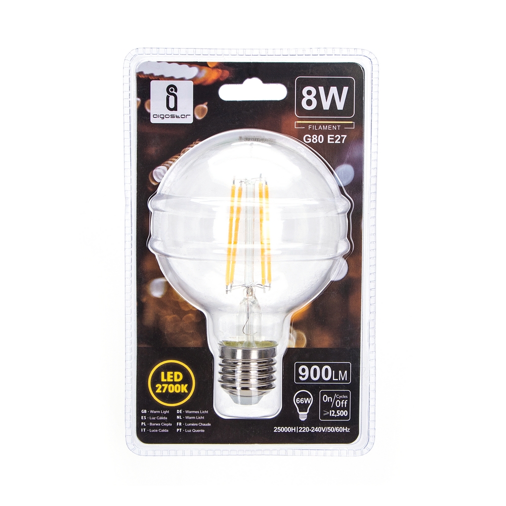 Lampadina Led a Filamento E27 G80 a globo 8W Bianco caldo 2700K Aigostar - Foto 2