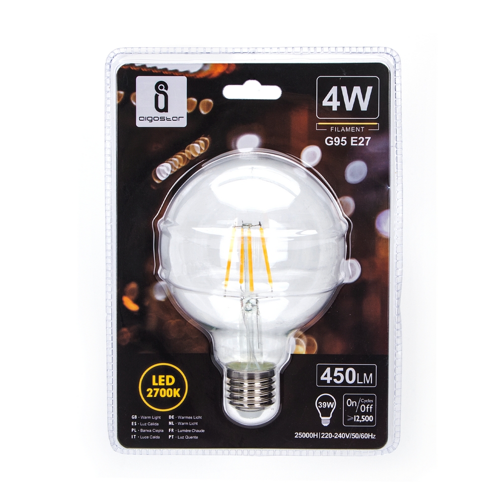 Lampadina Led a Filamento E27 G95 a globo 4W Bianco caldo 2700K Aigostar - Foto 2