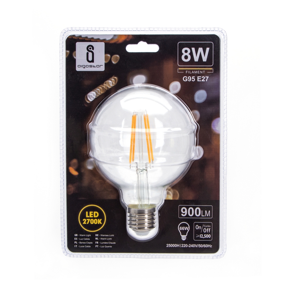 Lampadina Led a Filamento E27 G95 a globo 8W Bianco caldo 2700K Aigostar - Foto 2