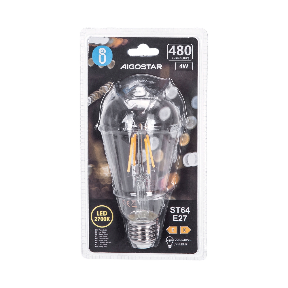 Lampadina Led a Filamento E27 ST64 4W Bianco caldo 2700K Aigostar - Foto 2